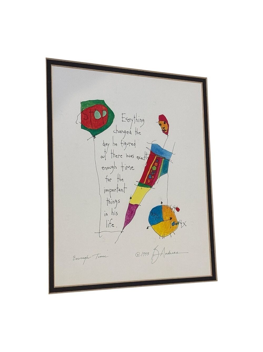 95 STORY PEOPLE BRIAN ANDREAS SIGNED WHIMSICAL FRAMED PRINT ENOUGH TIME 12"X15" - Picture 2 of 8